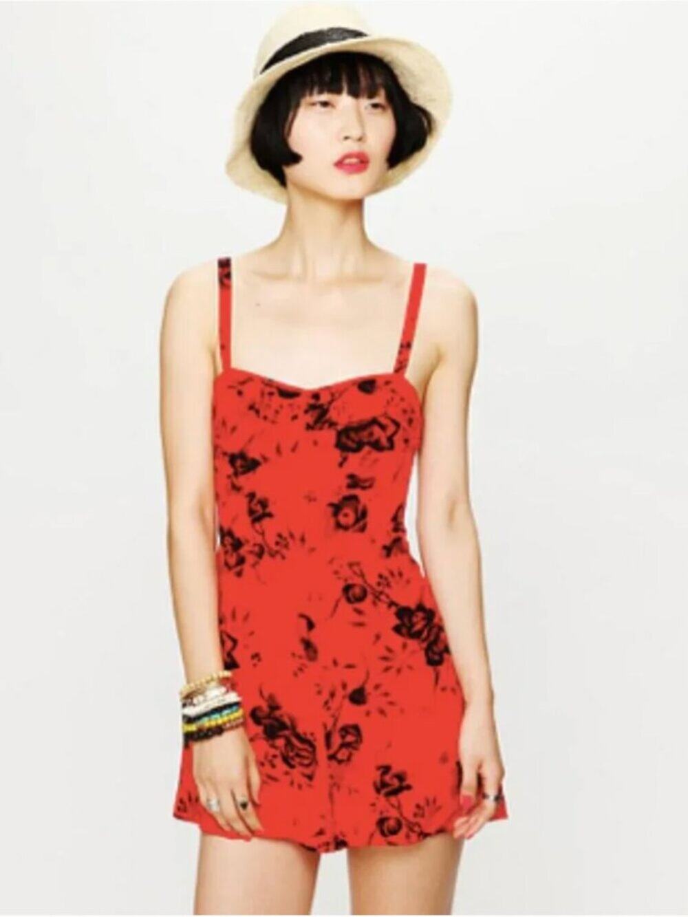 Free People 'Candy Pin-Up' Red Floral Print Romper
